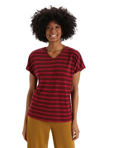 Dámské Tričko Icebreaker Merino Drayden Reversible Krátké Sleeve Top Stripe Růžové | CZ 1341QMAZ